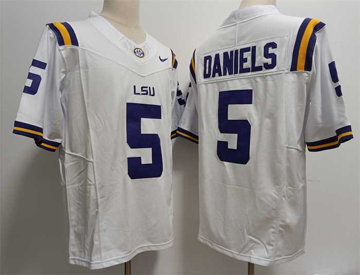 Men%27s LSU Tigers #5 Jayden Daniels White Stitched Jersey